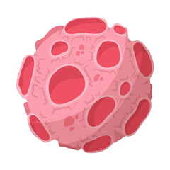 Asteroid with craters. Space object. Planet, meteorite, Moon. Exploration of open space. Vector illustration on a white background.