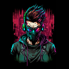 illustration hacker t-shirt design, cartoon comics,For t shirts print,merchandise 