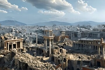 Illustration Of A View Of The Remains Of A City Due To An Earthquake In Turkey And Syria. Generative AI