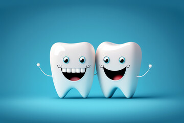 happy smiling white teeth cartoon characters. concept of dental health care. Generative AI