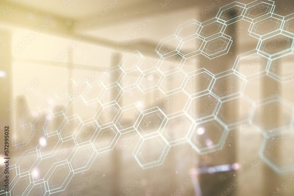 Aufkleber abstract virtual technology sketch with hexagon grid on empty classroom background, future technolog