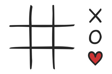 Obraz premium Tic Tac Toe or Naughts and Crosses blank game board with hearts as concept for love in vector illustration