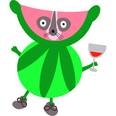 Raccoon in the form of watermelom