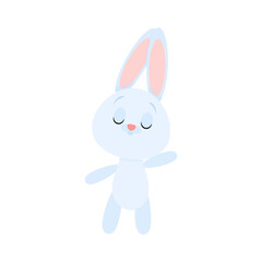 Cute blue easter bunny with long ears and closed eyes
