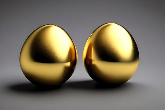 Perfect Golden Egg. Beautiful Shiny Golden Egg On Dark Black Background. Generative AI