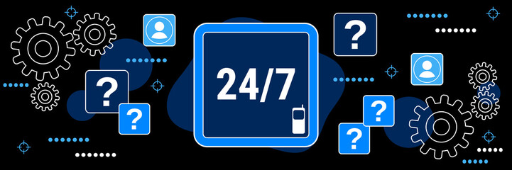 24-hour service, online support, hotline dark theme style vector concept illustration