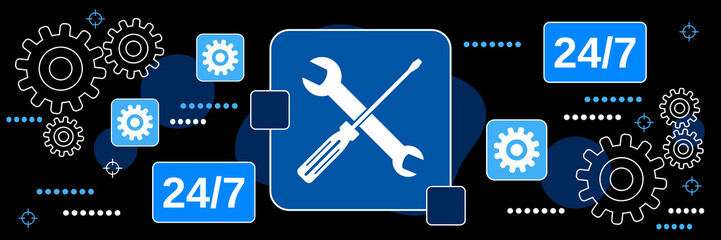 24-hour service, online support, hotline dark theme style vector concept illustration