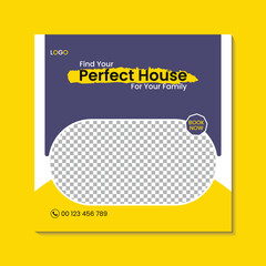 Real estate social media post design and banner template