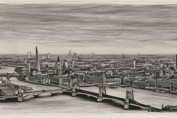 View Of London City In A Hand Drawn Sketch Style. Generative AI