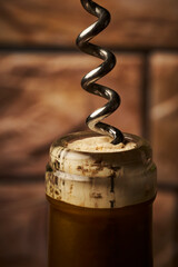 Cork screw in wine cork