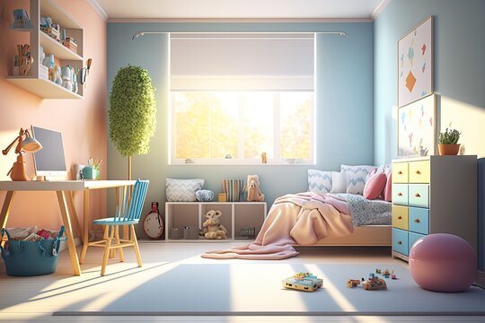 Colorful and cozy kid's bedroom with a playful design that sparks the imagination and invites sweet dreams. Generative AI