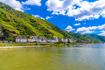 Rhein Rhine river in Loreley, Kaub, Rhein-Lahn-Kreis, Rhineland-Palatinate, Rheinland-Pfalz, Germany