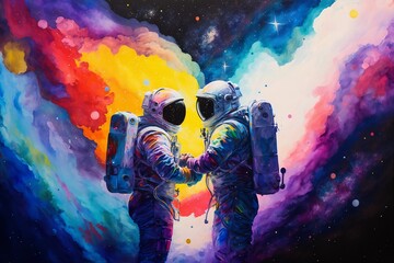 Galaxy Space Astronauts in Love, An image that captures the beauty of love amidst the vast expanse of space.