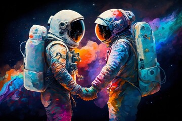 Galaxy Space Astronauts in Love, An image that captures the beauty of love amidst the vast expanse of space.