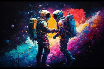Galaxy Space Astronauts in Love, An image that captures the beauty of love amidst the vast expanse of space.