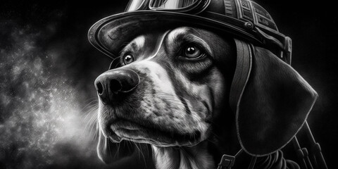 Beagle dog as firefighter