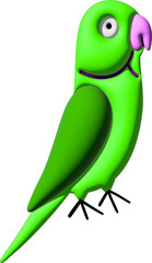 3d green parrot with pink beak