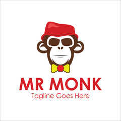 Mr Monk Logo Design Template with monk icon and hat. Perfect for business, company, mobile, app, etc
