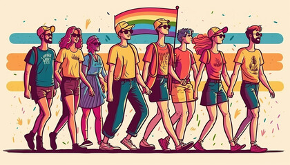 Generative AI A group of people participating in a Pride parade. LGBT community. LGBTQ.Gay