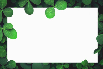 Saint Patrick's day green background. Green clover leaves pattern with paper card note mockup.