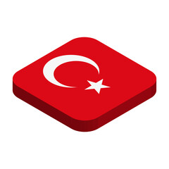 Turkey flag - 3D isometric square flag with rounded corners.