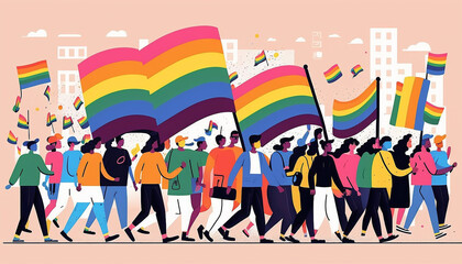 Generative AI A group of people participating in a Pride parade. LGBT community. LGBTQ.Gay