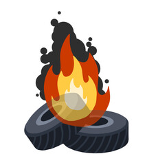 Burning tire. The old wheel.