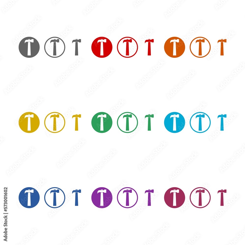 Poster hammer tool different style icon isolated on white background. set icons colorful