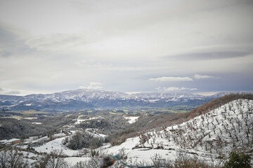 Fototapeta na wymiar After the snowfall in Mugello country, Tuscany