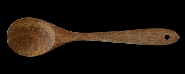 Empty wooden spoon isolated on white, top view