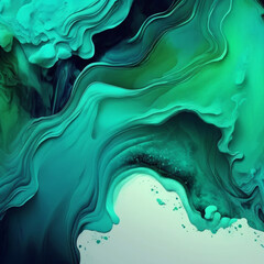 背景、バナーの液体テクスチャとティール色青と緑による抽象的な水彩画の背景。