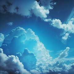 美しい青空の雲を背景に。空のパノラマ