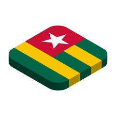 Togo flag - 3D isometric square flag with rounded corners.