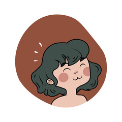 portrait of a girl. 
vector illustration. cute girl with short black wavy hair. beautiful girl. pastel colors. 
vintage