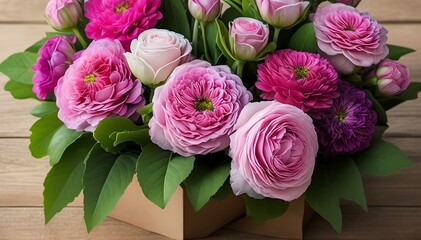bouquet of pink roses in a basket
