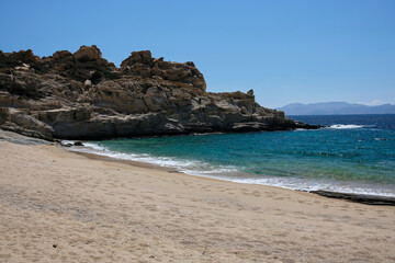 Naklejka na ściany i meble The beautiful turquoise sandy beach of Sapounohoma in Ios Greece