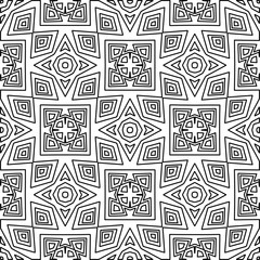  Monochrome ornamental texture with smooth linear shapes, zigzag lines, lace pattern.Abstract geometric black and white pattern for web page, textures, card, poster, fabric, textile.