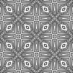  Monochrome ornamental texture with smooth linear shapes, zigzag lines, lace pattern.Abstract geometric black and white pattern for web page, textures, card, poster, fabric, textile.