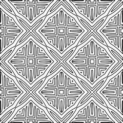  Monochrome ornamental texture with smooth linear shapes, zigzag lines, lace pattern.Abstract geometric black and white pattern for web page, textures, card, poster, fabric, textile.