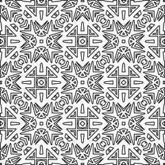  Monochrome ornamental texture with smooth linear shapes, zigzag lines, lace pattern.Abstract geometric black and white pattern for web page, textures, card, poster, fabric, textile.