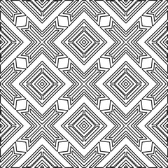  Monochrome ornamental texture with smooth linear shapes, zigzag lines, lace pattern.Abstract geometric black and white pattern for web page, textures, card, poster, fabric, textile.