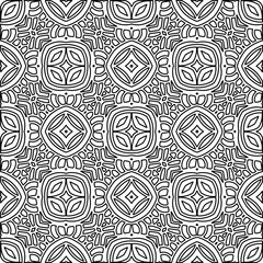  Monochrome ornamental texture with smooth linear shapes, zigzag lines, lace pattern.Abstract geometric black and white pattern for web page, textures, card, poster, fabric, textile.