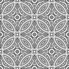  Monochrome ornamental texture with smooth linear shapes, zigzag lines, lace pattern.Abstract geometric black and white pattern for web page, textures, card, poster, fabric, textile.
