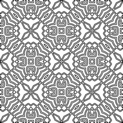  Monochrome ornamental texture with smooth linear shapes, zigzag lines, lace pattern.Abstract geometric black and white pattern for web page, textures, card, poster, fabric, textile.
