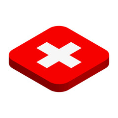 Switzerland flag - 3D isometric square flag with rounded corners.