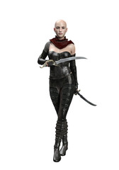 3d render woman hunter assassin isolated dual blade