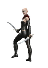 3d render woman hunter assassin isolated dual blade