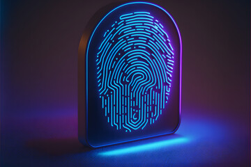 Neon fingerprint scanner screen created with generative AI technology