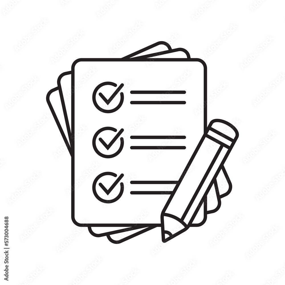 Poster checklist with pencil icon. test, questionnaire icon. to do list vector icon for web site and app de
