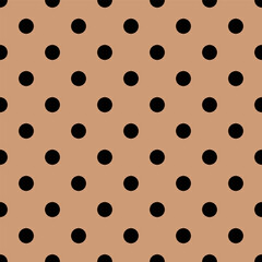 Seamless pattern in retro style. Abstract vintage pattern with black polka dots on a brown background for textile, wrapping paper, banners, print, packaging and other design. Vector illustration